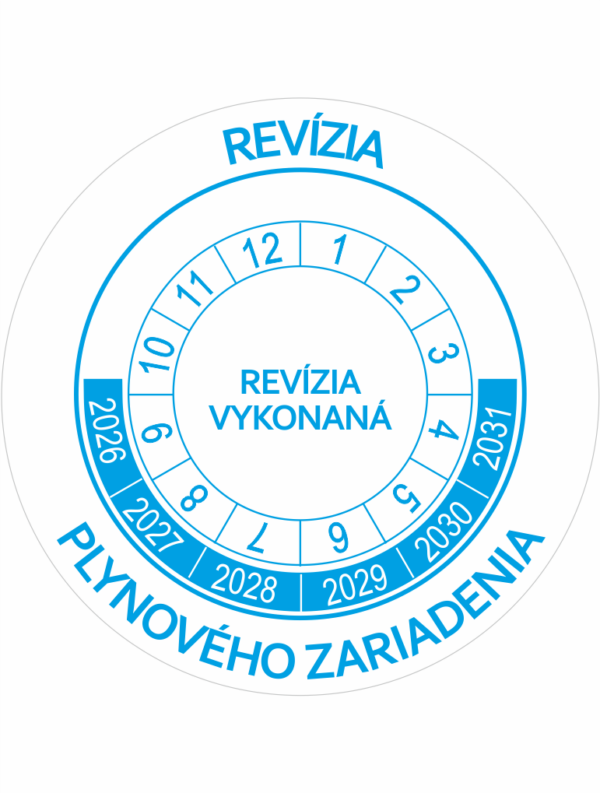 Kontrolné a kalibračné značení - Koliesko na 6 rokov: Revízia plynového zariadenia / Revízia vykonaná 2026-2031