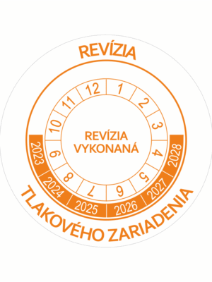 Kontrolné a kalibračné značení - Koliesko na 6 rokov: Revízia tlakového zariadenia / Revízia vykonaná 2023-2028