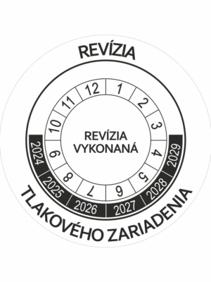 Kontrolné a kalibračné značení - Koliesko na 6 rokov: Revízia tlakového zariadenia / Revízia vykonaná 2024-2029
