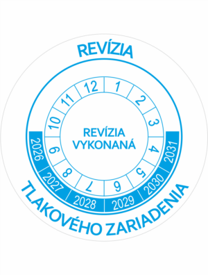 Kontrolné a kalibračné značení - Koliesko na 6 rokov: Revízia tlakového zariadenia / Revízia vykonaná 2026-2031