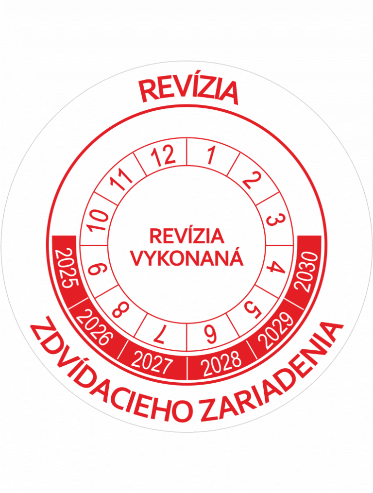 Kontrolné a kalibračné značení - Koliesko na 6 rokov: Revízia zdvíhacieho zariadenia / Revízia vykonaná 2025-2030