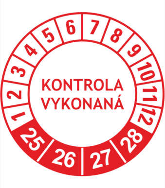 Kontrolné a kalibračné značení - Koliesko na 4 roky: Kontrola vykonaná 2025/26/27/28 (Červené)