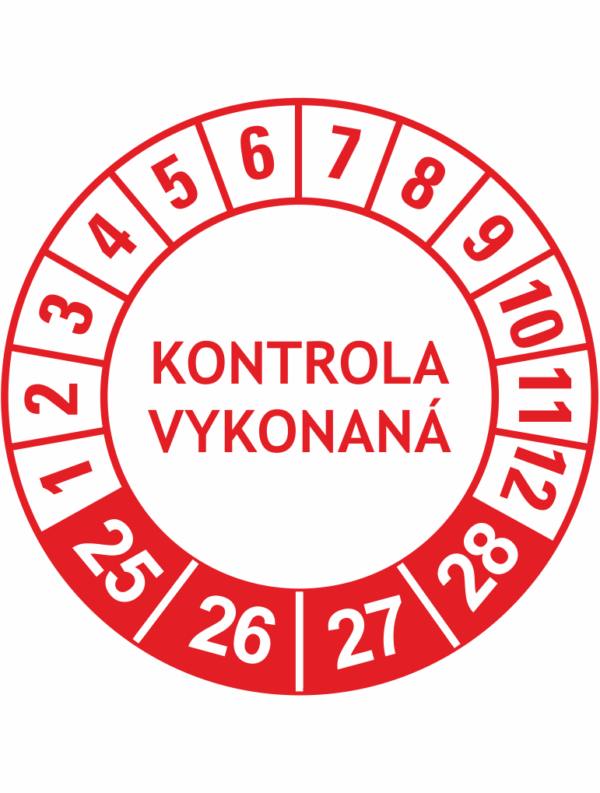 Kontrolné a kalibračné značení - Koliesko na 4 roky: Kontrola vykonaná 2025/26/27/28 (Červené)