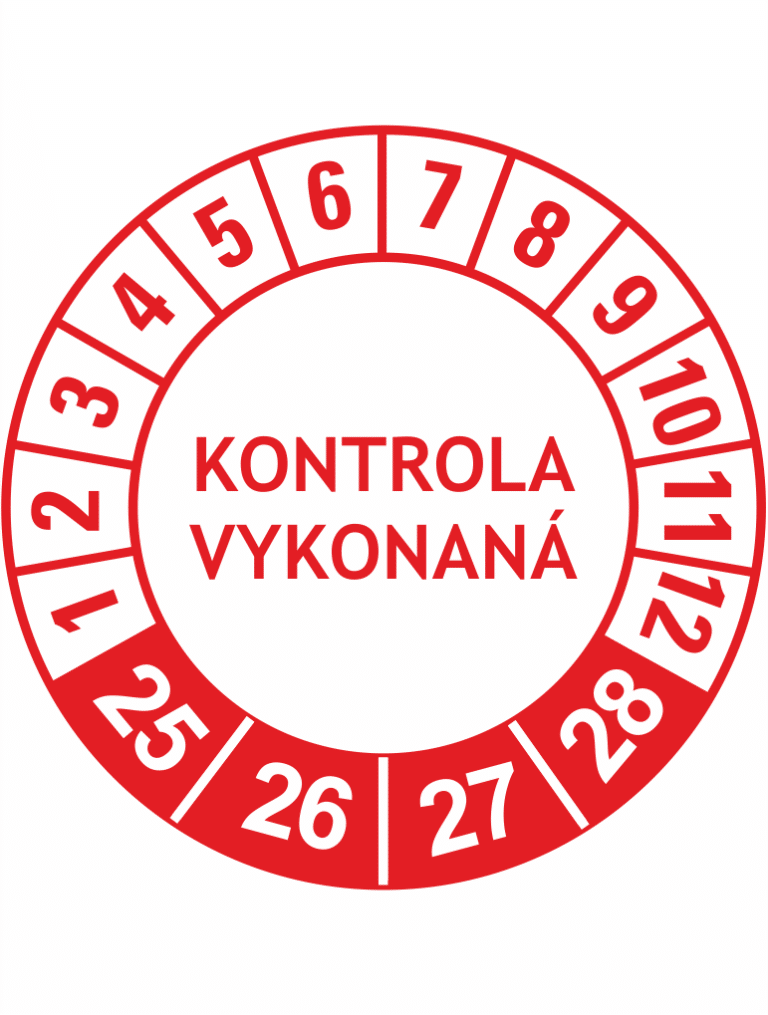 Kontrolné a kalibračné značení - Koliesko na 4 roky: Kontrola vykonaná 2025/26/27/28 (Červené)