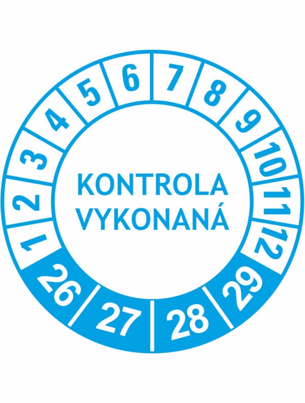 Kontrolné a kalibračné značení - Koliesko na 4 roky: Kontrola vykonaná 2026/27/28/29 (Modré)