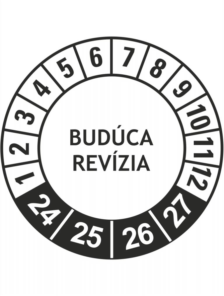 Kontrolné a kalibračné značení - Koliesko na 4 roky: Budúca revízia 24/25/26/27 (Čierné)