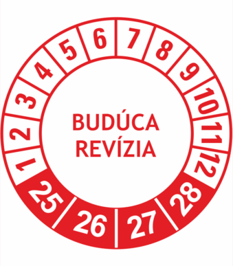 Kontrolné a kalibračné značení - Koliesko na 4 roky: Budúca revízia 25/26/27/28 (Červené)