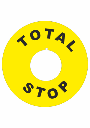 Značenie strojov a zariadenie - Označenie Núdzového zastavení: TOTAL STOP (Kruh)
