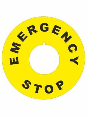 Značenie strojov a zariadenie - Označenie Núdzového zastavení: EMERGENCY STOP (Kruh)