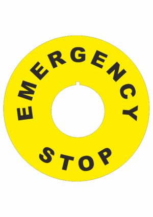 Značenie strojov a zariadenie - Označenie Núdzového zastavení: EMERGENCY STOP (Kruh)
