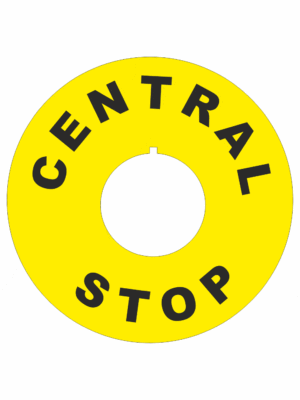 Značenie strojov a zariadenie - Označenie Núdzového zastavení: CENTRAL STOP (Kruh)