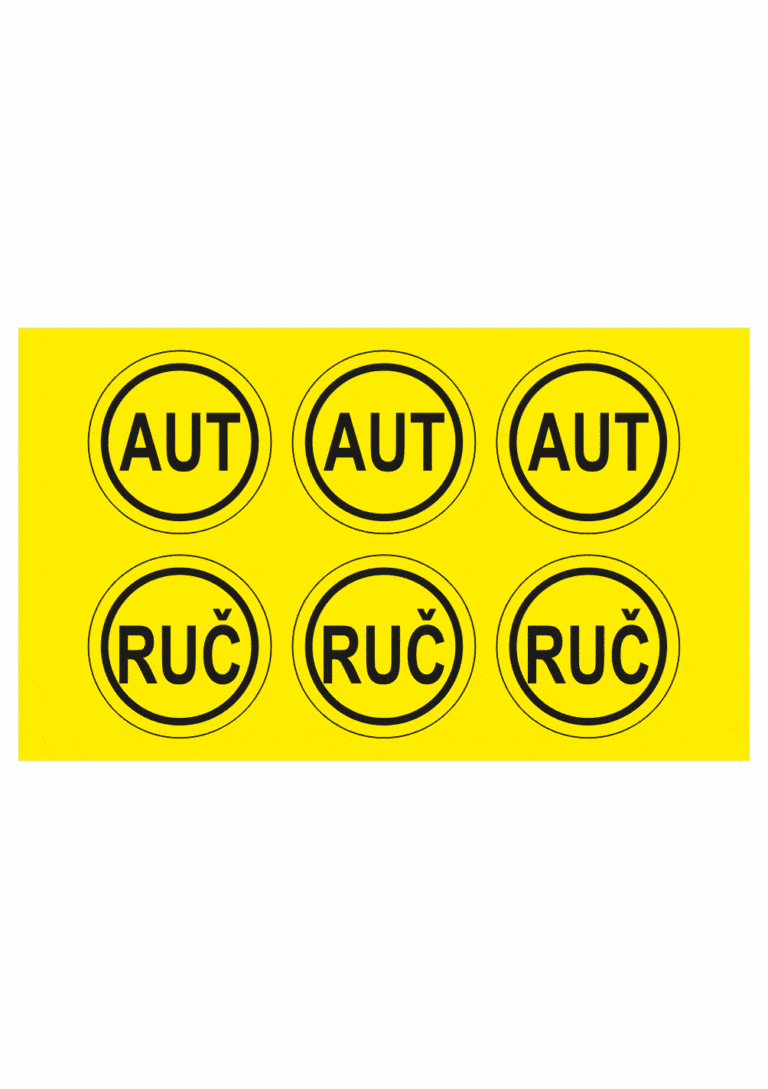 Elektro značenie - Symboly a aršíky: AUT , RUČ v kruhu
