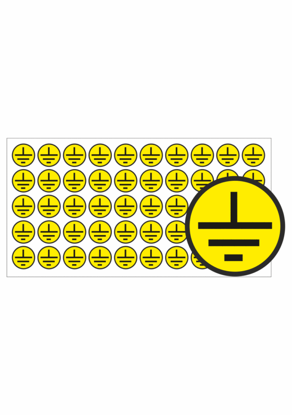 Elektro značenie - Symboly a aršíky: Znak uzemnenie v kruhu (čierny tlač)