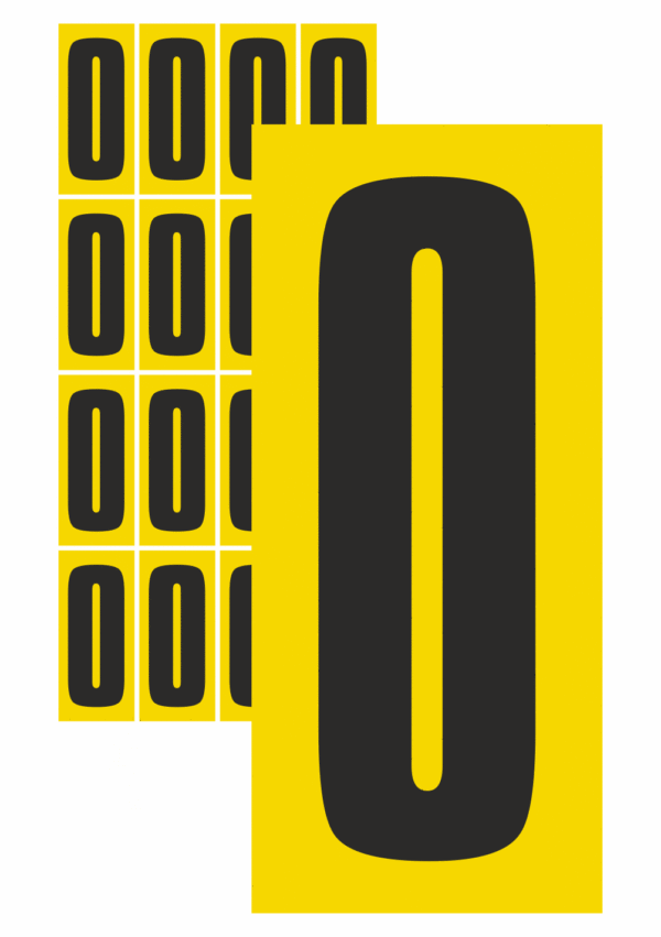 Značky písmen a čísel - Samolepiace tlačené číslo: 0 (Žltý podklad)