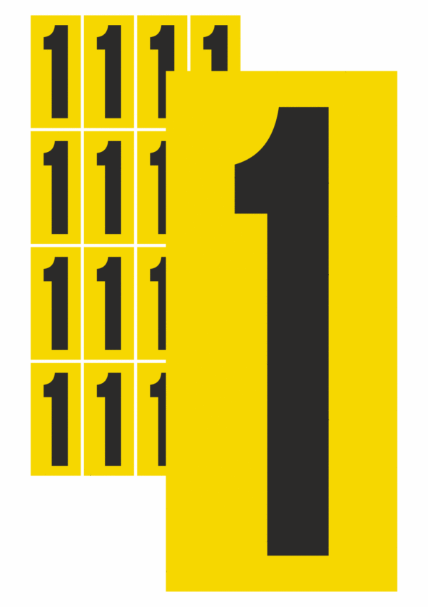 Značky písmen a čísel - Samolepiace tlačené číslo: 1 (Žltý podklad)
