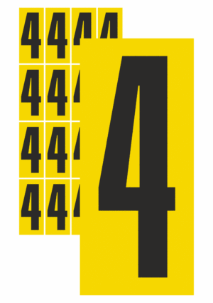 Značky písmen a čísel - Samolepiace tlačené číslo: 4 (Žltý podklad)