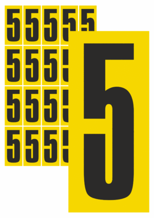 Značky písmen a čísel - Samolepiace tlačené číslo: 5 (Žltý podklad)