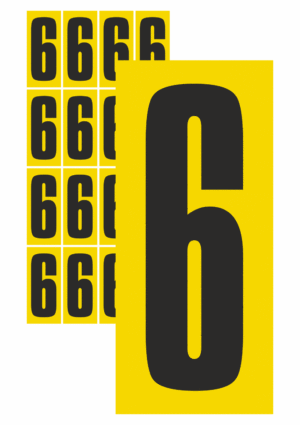 Značky písmen a čísel - Samolepiace tlačené číslo: 6 (Žltý podklad)