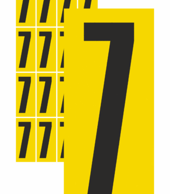 Značky písmen a čísel - Samolepiace tlačené číslo: 7 (Žltý podklad)
