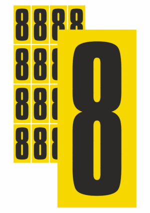 Značky písmen a čísel - Samolepiace tlačené číslo: 8 (Žltý podklad)