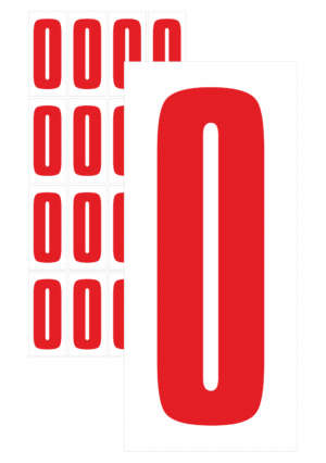 Značky písmen a čísel - Samolepiace tlačené číslo na bielom podklade: 0 (Červené)