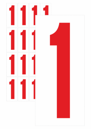 Značky písmen a čísel - Samolepiace tlačené číslo na bielom podklade: 1 (Červené)