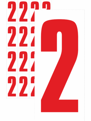 Značky písmen a čísel - Samolepiace tlačené číslo na bielom podklade: 2 (Červené)