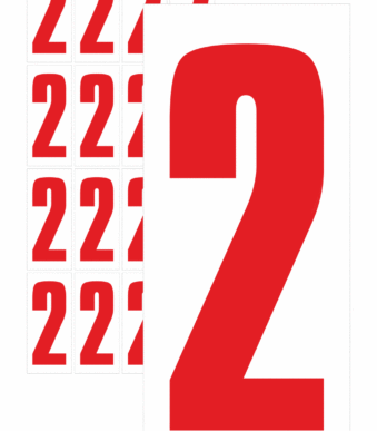 Značky písmen a čísel - Samolepiace tlačené číslo na bielom podklade: 2 (Červené)
