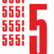Značky písmen a čísel - Samolepiace tlačené číslo na bielom podklade: 5 (Červené)