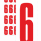 Značky písmen a čísel - Samolepiace tlačené číslo na bielom podklade: 6 (Červené)