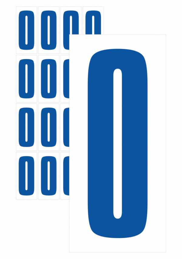 Značky písmen a čísel - Samolepiace tlačené číslo na bielom podklade: 0 (Modré)