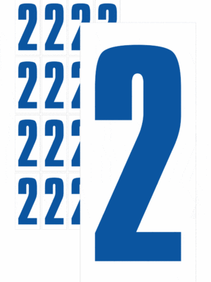 Značky písmen a čísel - Samolepiace tlačené číslo na bielom podklade: 2 (Modré)