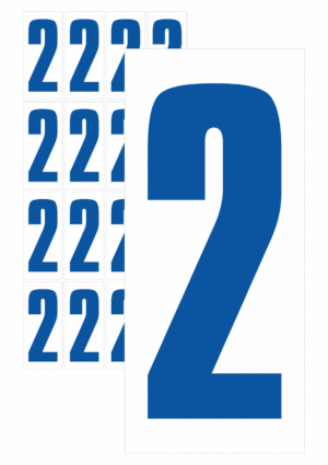 Značky písmen a čísel - Samolepiace tlačené číslo na bielom podklade: 2 (Modré)