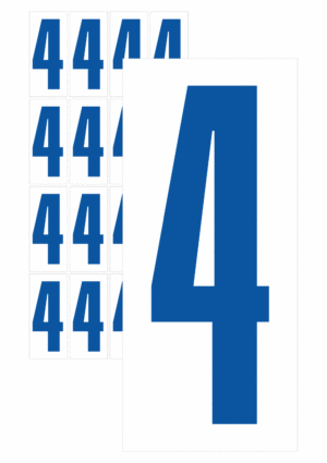 Značky písmen a čísel - Samolepiace tlačené číslo na bielom podklade: 4 (Modré)