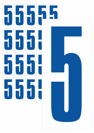 Značky písmen a čísel - Samolepiace tlačené číslo na bielom podklade: 5 (Modré)