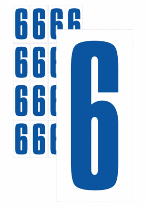 Značky písmen a čísel - Samolepiace tlačené číslo na bielom podklade: 6 (Modré)