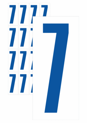 Značky písmen a čísel - Samolepiace tlačené číslo na bielom podklade: 7 (Modré)