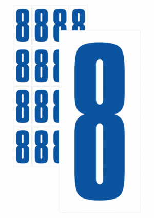 Značky písmen a čísel - Samolepiace tlačené číslo na bielom podklade: 8 (Modré)