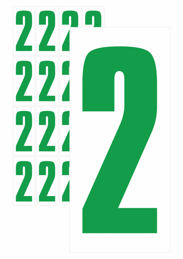 Značky písmen a čísel - Samolepiace tlačené číslo na bielom podklade: 2 (Zelené)