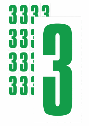 Značky písmen a čísel - Samolepiace tlačené číslo na bielom podklade: 3 (Zelené)