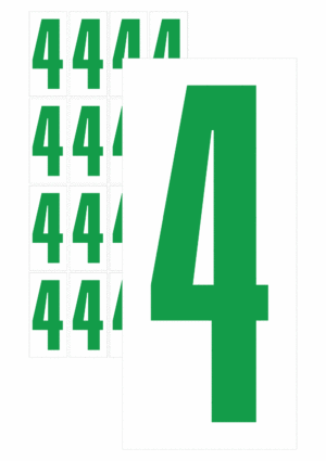 Značky písmen a čísel - Samolepiace tlačené číslo na bielom podklade: 4 (Zelené)