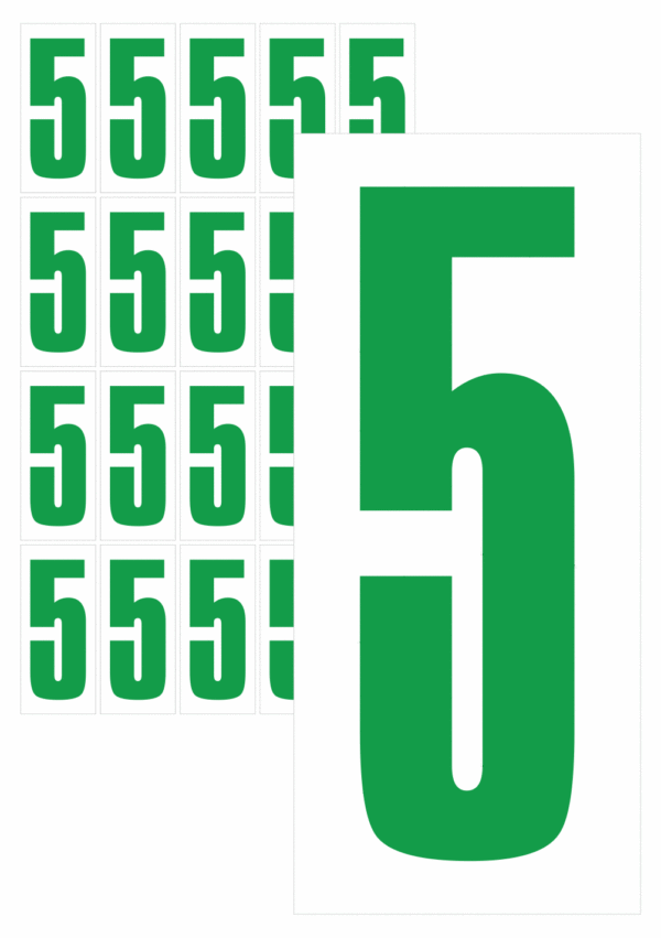 Značky písmen a čísel - Samolepiace tlačené číslo na bielom podklade: 5 (Zelené)