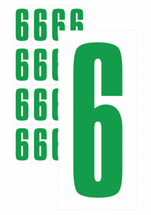 Značky písmen a čísel - Samolepiace tlačené číslo na bielom podklade: 6 (Zelené)