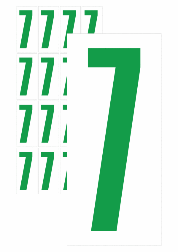 Značky písmen a čísel - Samolepiace tlačené číslo na bielom podklade: 7 (Zelené)