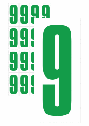 Značky písmen a čísel - Samolepiace tlačené číslo na bielom podklade: 9 (Zelené)