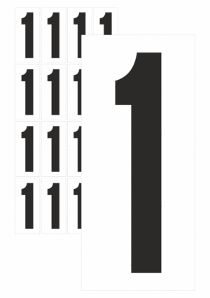 Značky písmen a čísel - Samolepiace tlačené číslo na bielom podklade: 1 (Čierné)