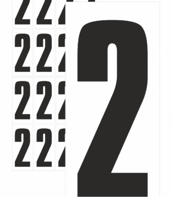 Značky písmen a čísel - Samolepiace tlačené číslo na bielom podklade: 2 (Čierné)