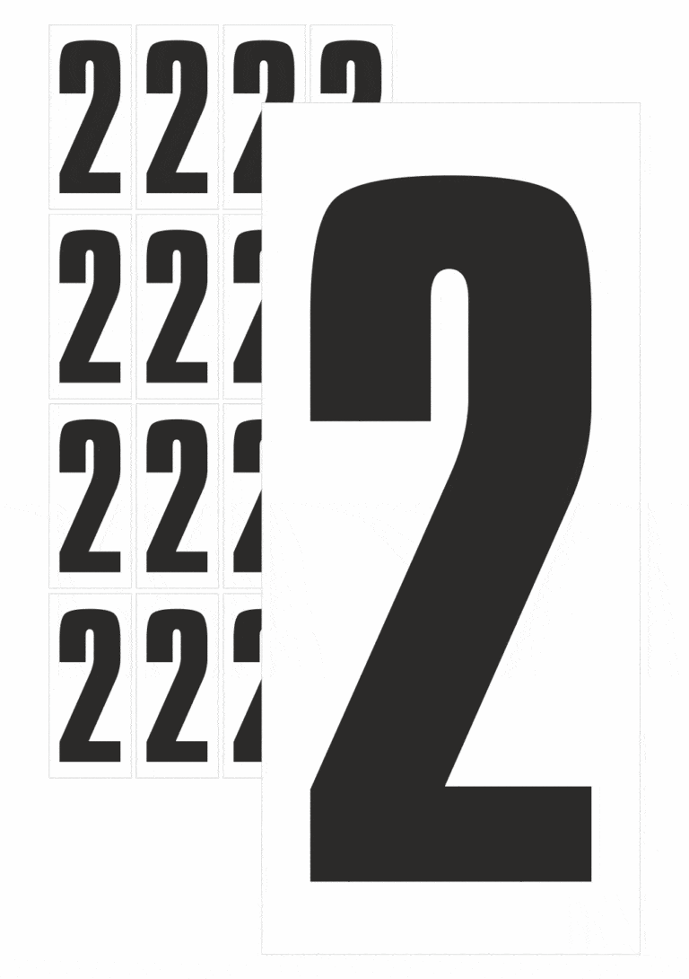 Značky písmen a čísel - Samolepiace tlačené číslo na bielom podklade: 2 (Čierné)