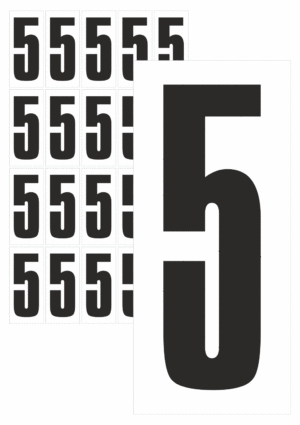 Značky písmen a čísel - Samolepiace tlačené číslo na bielom podklade: 5 (Čierné)