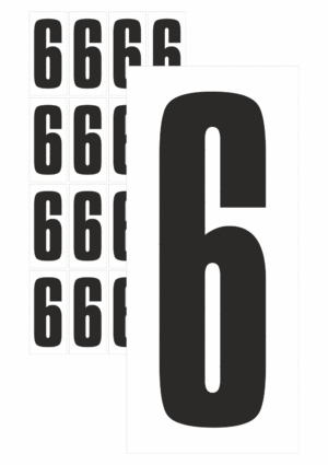 Značky písmen a čísel - Samolepiace tlačené číslo na bielom podklade: 6 (Čierné)